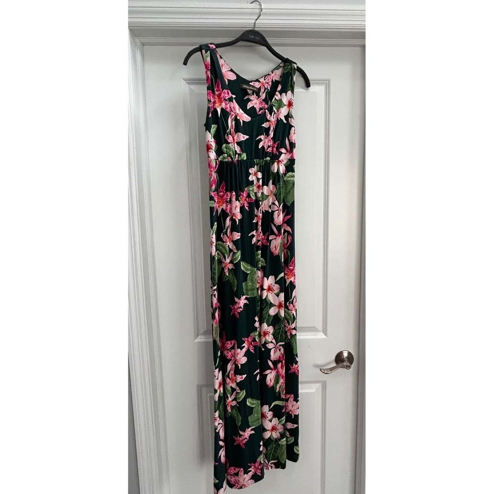 Tommy Bahama Women XXS Green Pink Floral Tropical Modal Maxi Dress Sleeveless